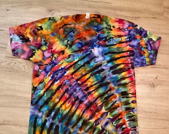 Camiseta grande con estampado tie-dye inverso, mandala psicodélico caleidoscópico teñido con hielo