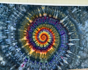 Psychedelic Wall Hanging | Trippy Tie Dye Tapestry | Ice Dye Tapestry | Fractal Tapestry | Above Bed Decor | Psytrance Art