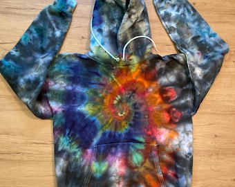 Sudadera pequeña con capucha psicodélica / Sudadera con capucha tie-dye / Sudadera con capucha Galaxy Ice Dye / Ropa para festivales / Sudadera con capucha espiral extragrande