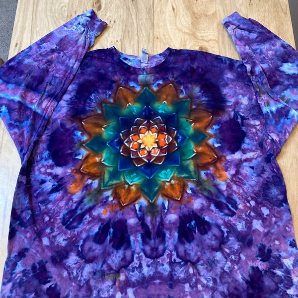4XL Shirt | Handmade Mandala Shirt | Trippy Tie Dye Tee | Lotus Flower Shirt | Oversized Tee | Psychedelic Shirt | Long Sleeve Yoga Tee