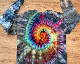Camiseta grande / Camiseta con espiral hecha a mano / Camiseta tie-dye psicodélica / Camiseta de flor de loto / Camiseta extragrande / Camiseta psicodélica / Camiseta de manga larga para yoga