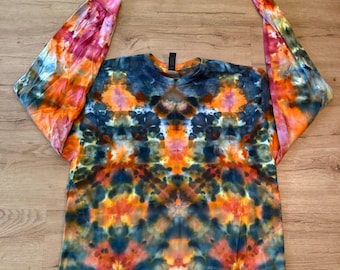 Camiseta XL / Camiseta fractal hecha a mano / Camiseta tie-dye psicodélica / Camiseta de flor de loto / Camiseta extragrande / Camiseta psicodélica / Camiseta de yoga de manga larga
