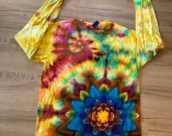 Medium Shirt | Handmade Special Mandala Shirt | Trippy Tie Dye | Lotus Flower Shirt | Oversized Tee | Psychedelic Shirt | Long Sleeve Tee