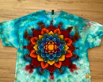 2Xl | Lotus Tie Dye Shirt | Psychedelic T Shirt | Galaxy Ice Dye Shirt | Festival Shirt | Mandala Psytrance Shirt | Geode Tie Dye