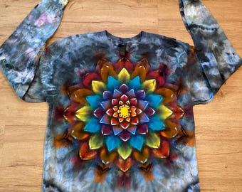 Camiseta grande / Camiseta mandala hecha a mano / Camiseta tie-dye psicodélica / Camiseta flor de loto / Camiseta extragrande / Camiseta psicodélica / Camiseta de yoga de manga larga