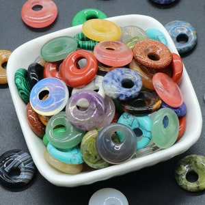 18mm Big Side Hole Crystal Donut Peace Buckle Beads,Natural Gemstone Agate Charm For DIY Jewelry Making