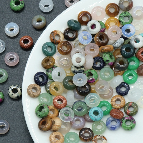 10mm Natural Crystal Bagel Donut Gemstone, 5mm Thick 4mm Big Hole Agate Loose Abacus Stone Beads For DIY Jewelry Making