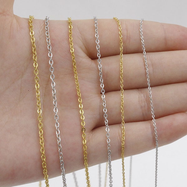 1mm/1.5mm/2mm Stainless Steel Chain 45cm Length ,Gold /Steel Color, DIY Necklace Making