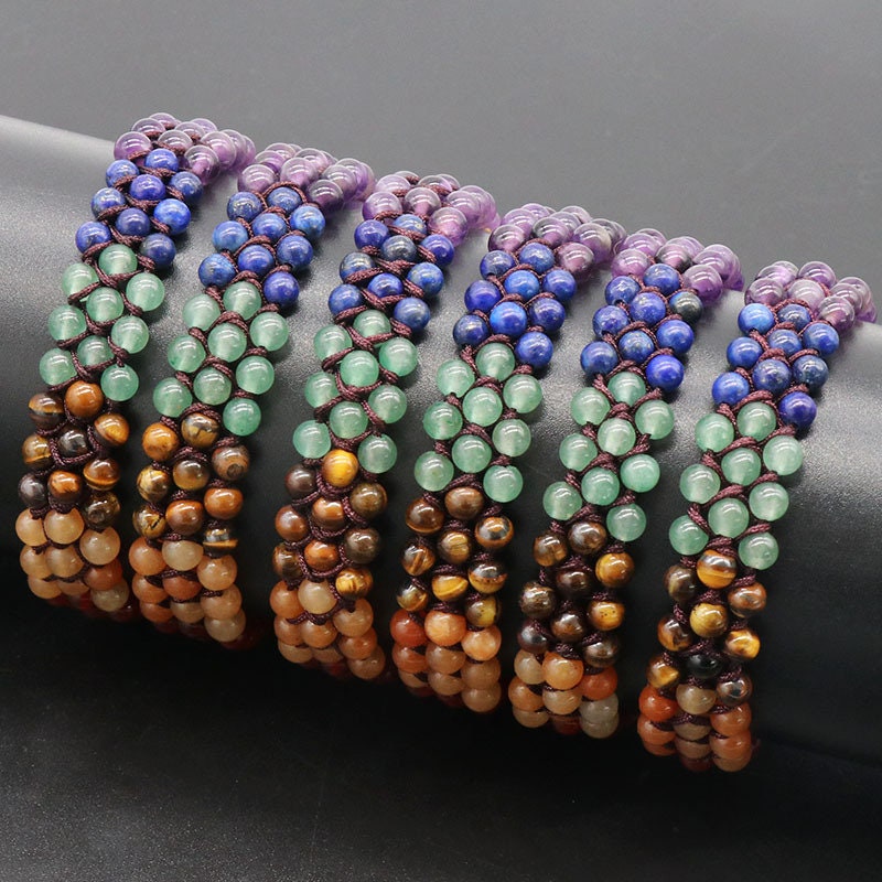 Natural Healing Crystal 4mm Braided Rope Stone Bead Bracelet Adjustable  Jewelry