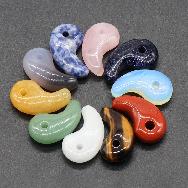 16 * 30mm Crystal Yinyang Magatama Pendentif Charms, 3mm Hole Natural Gemstone