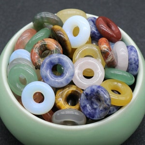 15mm Natural Crystal Donut Gemstone Loose Agate Beads For DIY Jewelry Making 5mm Hole Size