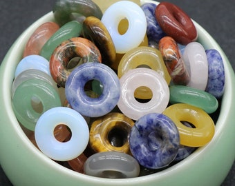 15mm Natural Crystal Donut Gemstone Loose Agate Beads For DIY Jewelry Making 5mm Hole Size