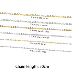 50cm Length 1mm/1.5mm/2mm Stainless Steel Link Chain,18k Gold Plated Color Steel Color Chain For DIY Necklace Making