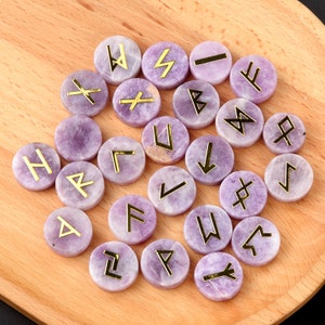 25pc A Set Natural Gemstone Runes Letter Disc Beads