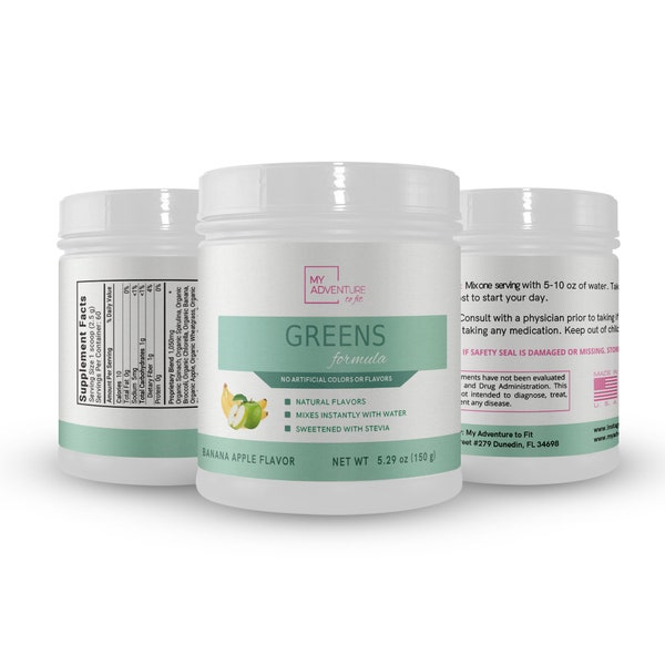 Greens Supplement - Apple Banana Flavor - No Artificial Flavors, Colors or Sweeteners - Tastes Delicious