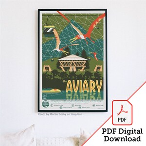 Jurassic Park Aviary | Jurassic Park Digital Art Package | Jurassic Park Art | WPA Poster | Travel Poster | Jurassic Theme Park | Wall Art