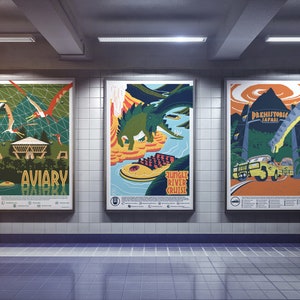 Jurassic Park Poster Collection | Wall Hangings | Art | Jurassic Park Art | WPA Poster | Travel Poster | Jurassic Theme Park Ride | Wall Art