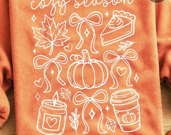 Coquette Fall PNG, Preppy Cozy Season Png, Trendy Fall Shirt Design, Girly Graphic Print, Autumn Vibes, Sublimation, DTF (Digital Download)