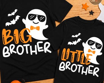 Halloween Ghosts PNG SVG, Big Brother Little Brother Svg Png, Matching Shirts Design, Kids Graphic, Boys Halloween Clipart, Sublimation, DTF