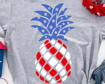 4 juli ananas PNG SVG, trendig patriotisk ananas Svg Png, amerikansk flagga klippfil, USA sommar Clipart, sublimering, digital nedladdning
