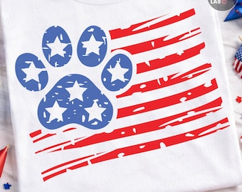 Paw Print American Flag PNG SVG, 4th of July Svg Png, USA Clipart, Dog Cat Cut Files, Dog Mom Shirt Design, Silhouette, Cricut, Sublimation