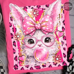 Coquette Easter Bunny PNG, Preppy Leopard Bunny Png, Glitter Happy Easter, Spring Clipart, Retro Design, Girls, Sublimation Digital Download