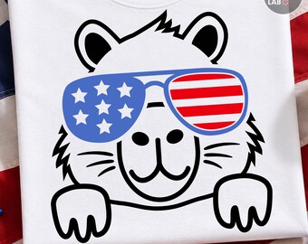 Patriotic Capybara PNG SVG, 4th of July Svg Png, Capybara Face Graphic, Boys, Girls, USA Shirt Design, Sublimation, dtf (Digital Download)