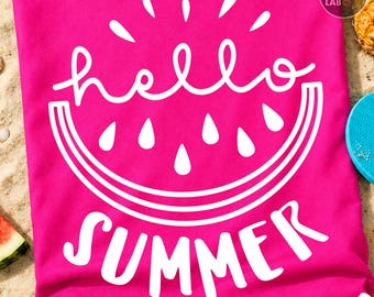 Hello Summer PNG SVG, Watermelon Svg Png, Beach Clipart, Kids Cut File, Girls Shirt Design, Silhouette, Cricut, Sublimation Digital Download