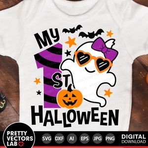 Meine 1. Halloween-Svg, Mädchen-Geist-Schnittdateien, lustiges Halloween-Svg Dxf Eps Png, Neugeborenen mich, Baby Clipart, Sublimation Png, Silhouette, Cricut