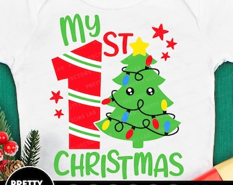 My 1st Christmas Svg, Christmas Tree Cut Files, Christmas Onesie Svg, Dxf, Eps, Png, Kids Svg, Baby Svg, Newborn Clipart, Silhouette, Cricut
