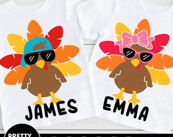 Coolest Turkey Svg, Thanksgiving Svg, Girl Boy Turkey Svg, Dxf, Eps, Png, Kids Cut Files, Funny Turkey Png, Sublimation, Silhouette, Cricut