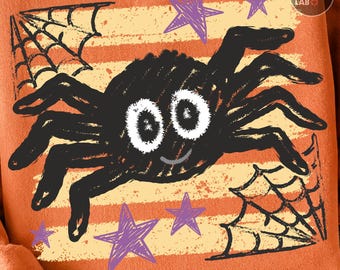 Striped Spooky Spider PNG, Preppy Halloween Png, Trendy Fall Shirt Design, Distressed Halloween Graphic, Sublimation, DTF (Digital Download)