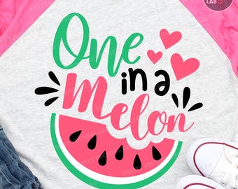 One in a Melon PNG SVG, Watermelon Svg, Summer Png, Svg, Dxf, Eps, Funny Vacation Quote, Girls Shirt Design, Sublimation, Silhouette, Cricut