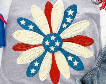 Patriottische madeliefje png, bloemen 4 juli png, VS shirtontwerp, geschilderde madeliefje png, Amerikaanse vlag, boho zomer png, sublimatie, dtf png-bestand