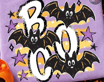 Striped Spooky Bats PNG, Preppy Halloween Png, Trendy Fall Shirt Design, Boo Halloween Kids Graphic, Sublimation File, DTF, Digital Download