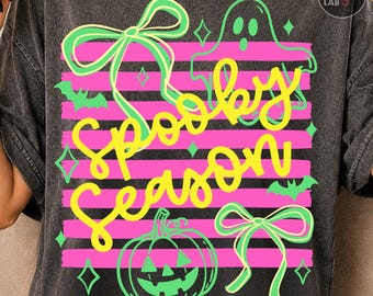 Striped Spooky Season PNG, Preppy Halloween Png, Trendy Fall Shirt Design, Coquette Retro Halloween Graphic, Sublimation (Digital Download)