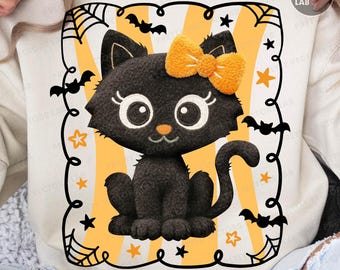 Cute Black Cat PNG, Girl Halloween Png, Coquette Cat Png, Spooky Png, Preppy Png, Girly Retro Fall Png, Halloween Shirt Design, Sublimation