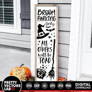 Bezem parkeren Svg, Halloween gesneden bestanden, verticaal teken Svg, boerderij Svg, grappige heks Svg, Dxf, Eps, png, val decor Svg, silhouet, Cricut