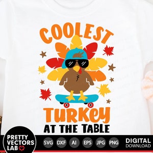 Coolste Truthahn Auf dem Tisch-Svg, Junge Truthahn-Svg, Thanksgiving-Svg Dxf Eps Png, Herbst Schnittdatei, Kinder-Shirt-Design, Baby Png, Silhouette Cricut