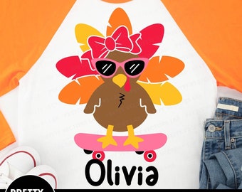 Pavo niña SVG, Acción de Gracias SVG DXF EPS PNG, Archivos de corte de otoño, Niñas SVG, Diseño de camisetas para niños, Bebé otoño PNG, Sublimación, Silueta Cricut