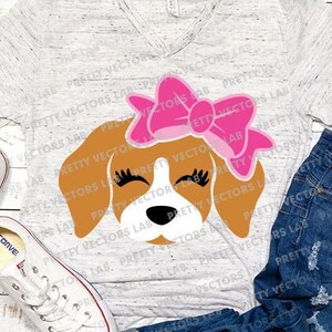 Dog Face Svg, Cute Puppy with Bow Svg, Girl Svg Dxf Eps Png, Birthday Svg, Puppy Clipart, Dog Cut File, Kids Shirt Design, Silhouette Cricut