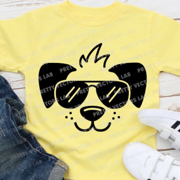 Cara de perro SVG, cachorro lindo SVG, cachorro con gafas de sol, archivos de corte, niños SVG, DXF, EPS, PNG, clipart de animales, diseño de camisetas para niños, silueta Cricut