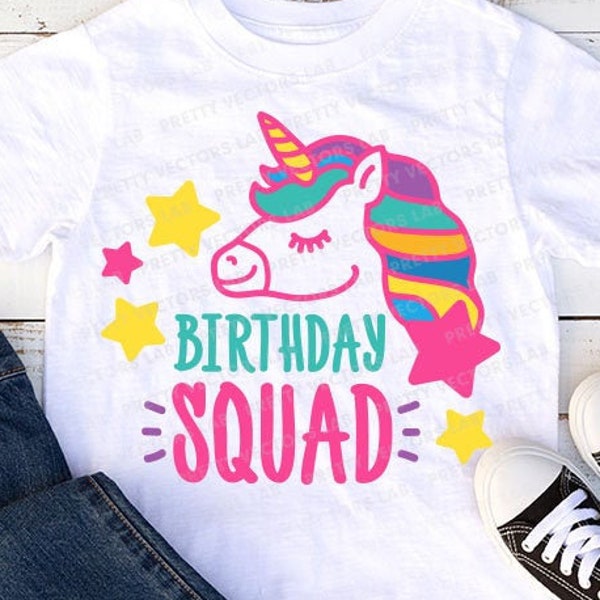 Unicorn Birthday Squad Svg, Birthday Cut Files, Unicorn Birthday Party Svg Dxf Eps Png, Unicorn Squad Shirt Design, Girls, Silhouette Cricut