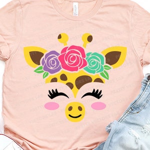 Giraffe Svg, Giraffe Girl Svg, Giraffe Face Cut Files, Cute Giraffe with Flowers Svg, Dxf, Eps, Png, Girls, Baby Clipart, Cricut, Silhouette