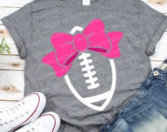 Football with Bow Svg, Football Svg, Dxf, Eps, Png, Girl Football Cut Files, Cheer Sister Shirt Design, Women&#39;s Football, Silhouette, Cricut