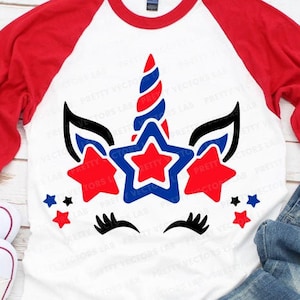 Patriotic Unicorn Svg, 4th of July Svg, Girls USA Cut Files, American Unicorn Face Svg, Independence Day Svg Dxf Eps Png, Silhouette Cricut