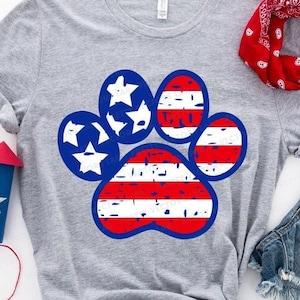 Paw Print Amerikaanse vlag Svg, 4 juli gesneden bestanden, USA Grunge Paw Svg, dxf, eps, png, hondenliefhebber Svg, kat moeder, verdrietig, silhouet Cricut