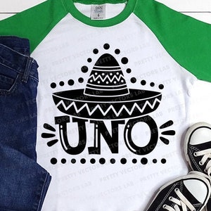 Uno Svg, 1e verjaardag Svg, Fiesta Svg, eenjarige offerte gesneden bestanden, My First Party Svg, Mexicaans thema Svg, dxf, eps, png, silhouet Cricut