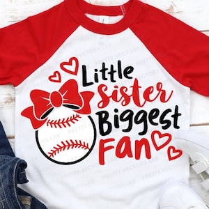 Kleine Schwester größter Fan Aufnäher, Baseball Schwester Aufnäher, Baseball Schnittdateien, jubeln Schwester Aufdruck, Mädchen Shirt Design, Silhouette, Cricut