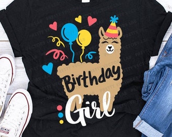 Llama Birthday Svg, Birthday Girl Svg, Birthday Party Svg Dxf Eps Png, Cute Alpaca Clipart, Kids Svg, Girls Shirt Design, Silhouette, Cricut